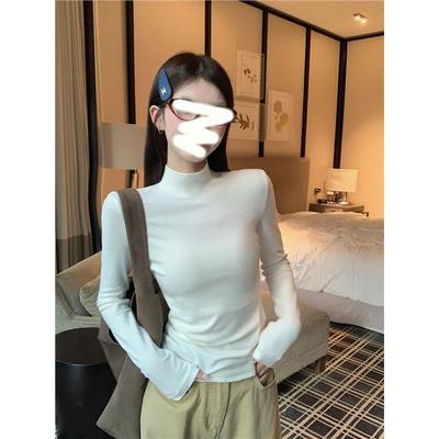苏三三白色半高领打底衫女秋冬2025年新款高级感加绒加厚德绒上衣