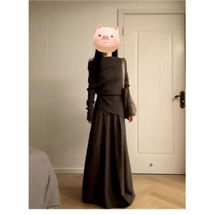 2025新款气质一字肩连衣裙子女秋冬季韩系慵懒风穿搭一整套装长裙