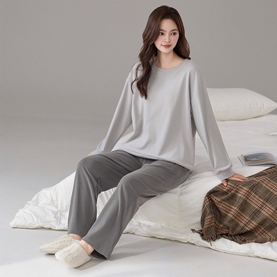 加长版高个子德绒加厚圆领套头长袖长裤睡衣套装秋冬季女士家居服