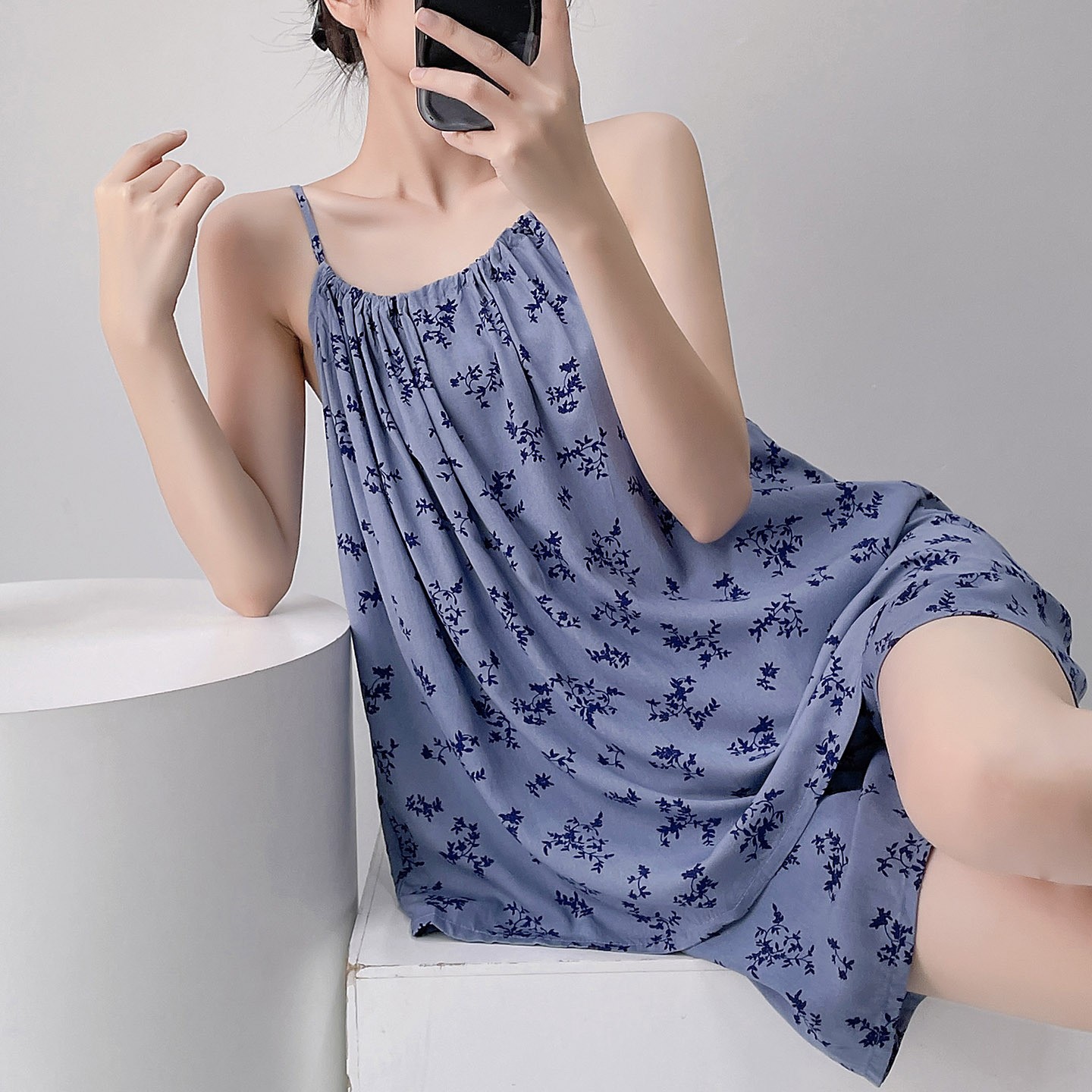 可外穿无袖吊带短裤睡衣休闲宽松加大码棉绸家居服两件套夏天薄款