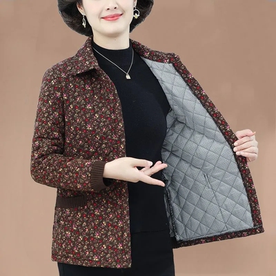 中老年女装夹棉外套奶奶轻薄棉服