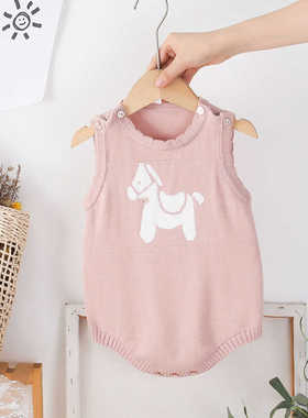 新生婴儿春秋连体衣纯棉可开档男女宝宝无袖卡通哈衣爬服毛衣打底