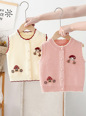 宝宝马甲背心春秋款婴儿女宝宝毛衣马夹针织开衫外穿洋气儿童上衣