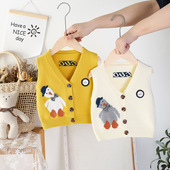 春秋小月龄婴儿马甲男女宝宝开衫 卡通针织小背心儿童马夹坎肩薄款