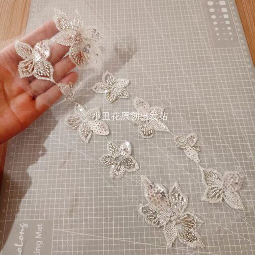 珠绣小花 珠子亮片刺绣花贴 新娘婚纱礼服装饰 发饰辅料DIY新品