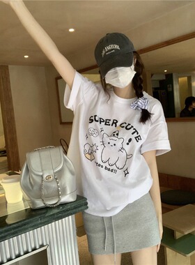 纯棉白色短袖t恤女2026新款夏季宽松显瘦内搭半袖打底体恤上衣