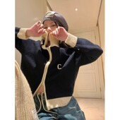 宽松设计感刺绣外搭针织开衫 韩系高级慵懒风毛衣外套女秋冬季 短款