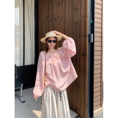 法式高级设计感两穿粉色气质长袖防晒衬衫女夏季宽松慵懒衬衣上衣