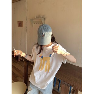 时尚别致白色纯棉短袖T恤女2026初夏季宽松慵懒休闲半袖圆领上衣