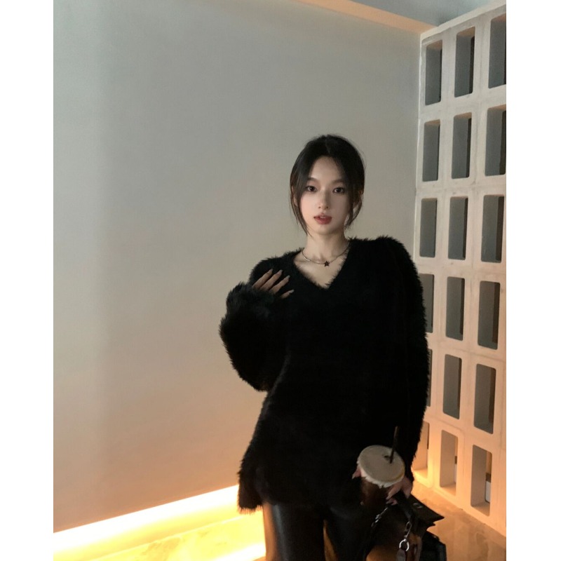 V领加厚毛衣慵懒风宽松韩系