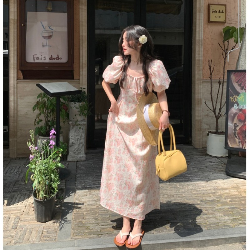 碎花泡泡袖初恋连衣裙仙气超仙森系女夏季新款气质收腰显瘦长裙子