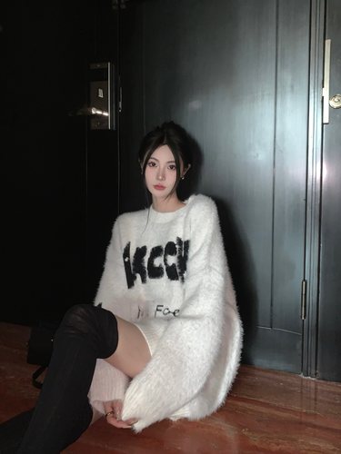 水貂绒加厚毛衣中长款慵懒宽松