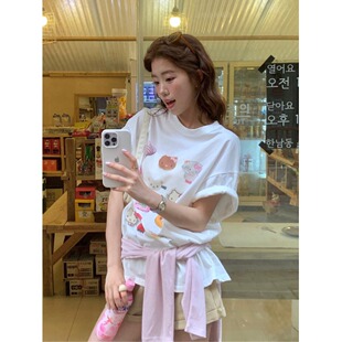 白色短袖 早春季 T恤女2026夏季 宽松休闲半袖 内搭上衣 新款 可爱时尚