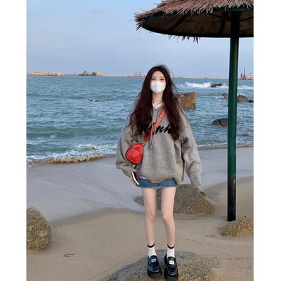 宽松套头韩系慵懒风毛衣外套