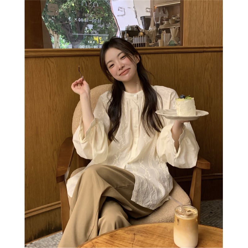 法式设计感蕾丝刺绣衬衫女春秋2025新款休闲宽松长袖衬衣气质上衣