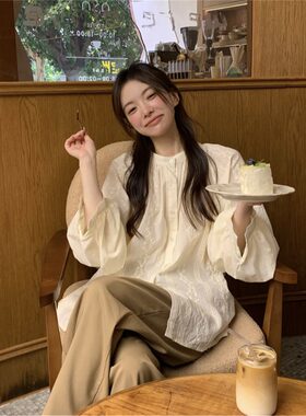 法式高级感蕾丝刺绣衬衫女春秋2026新款休闲宽松慵懒衬衣气质上衣