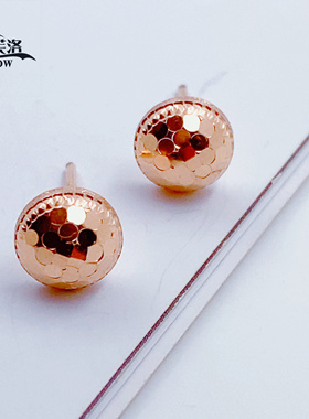 正品俄罗斯14K玫瑰金镭射爆闪耳钉女新款时尚闪亮紫金耳钉Au585