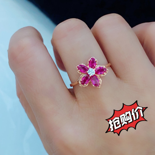欧弗莱正品俄罗斯紫金585紫金花朵戒指时尚清库存特促销送礼爆闪
