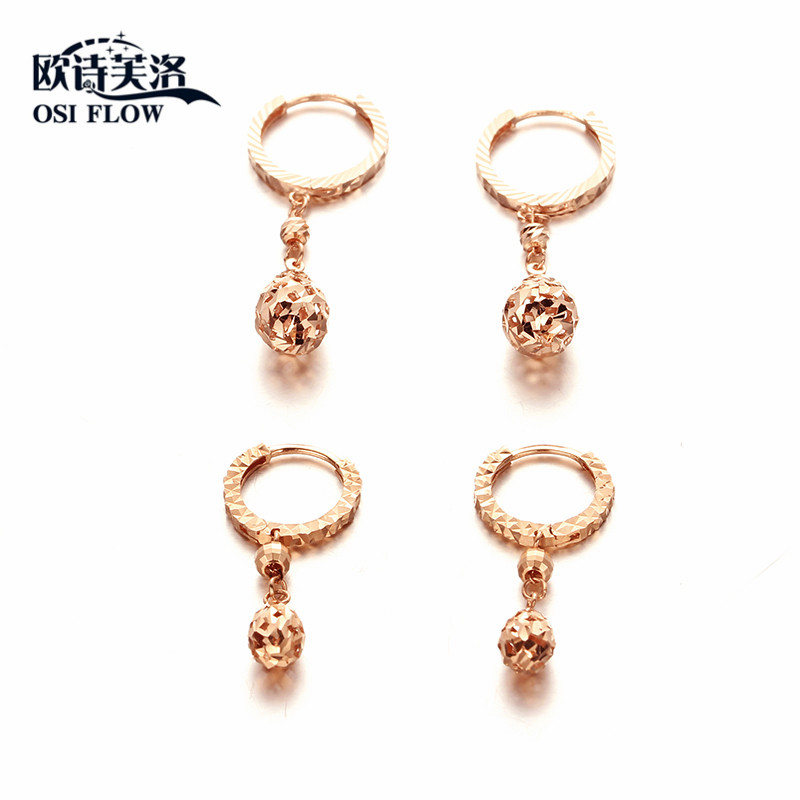 欧诗芙洛正品俄罗斯Au585紫金耳环女纯14K金彩金玫瑰金镂空水滴款