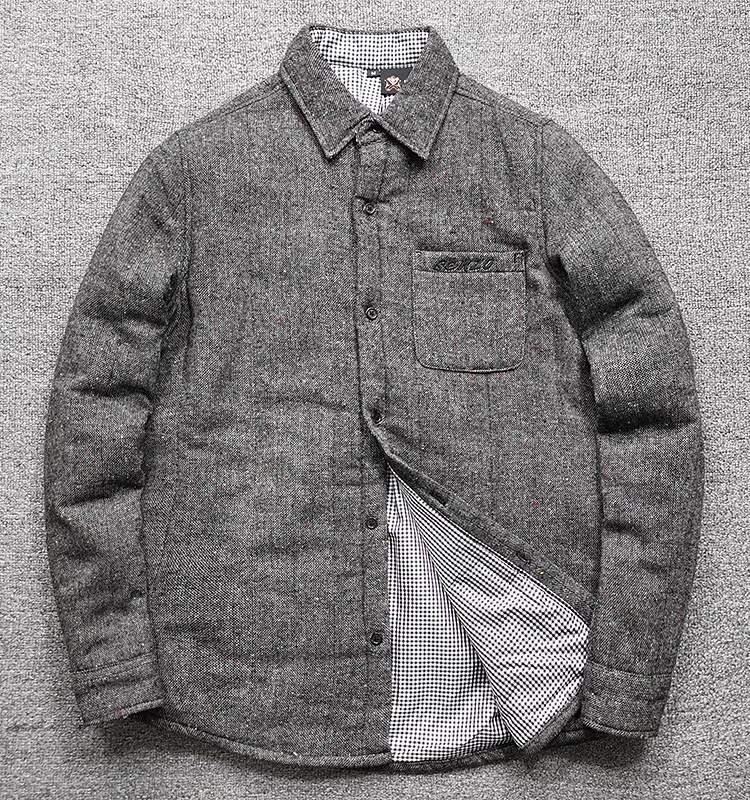 璀璨夺目！羊毛彩点毛呢衬衫 加厚夹棉男士修身长袖衬衣保暖外套