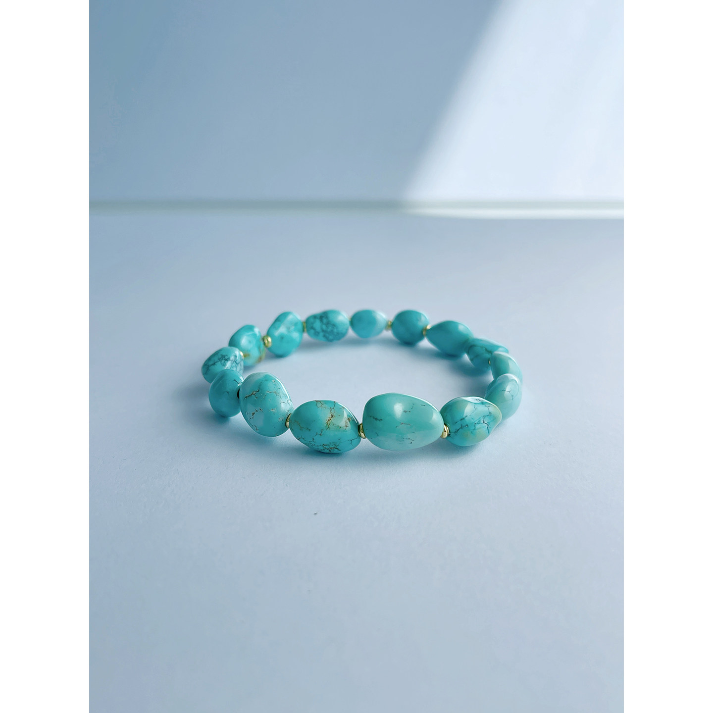 天然湖北原矿高瓷蓝绿松石随形手串无油无泡色无科技文玩手链