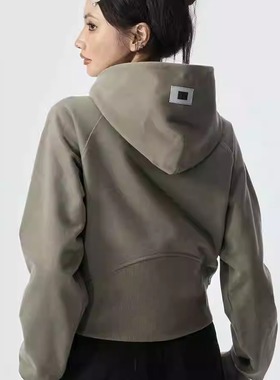 UFZ「九叠篆国潮官印」辣妹短款重磅春秋潮牌卫衣女连帽修身外套