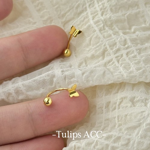 S999纯银针蝴蝶耳钉双耳洞上下一体二孔耳环耳骨钉高级养耳洞耳饰