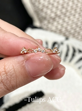 镶钻锆石戒指女轻奢小众设计感开口可调节极细素圈指环细食小指戒