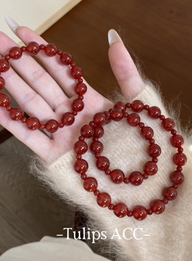 红玛瑙串珠水晶手链手串女款轻奢精致小众新中式高级叠戴复古手饰