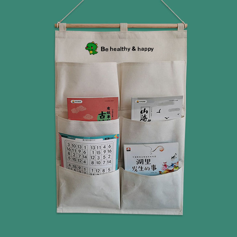 壁挂式绘本收纳袋棉麻多层杂物袋