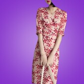 女裙子v领碎花开叉旗袍雪纺版 夏装 2020年新款 连衣裙改良气质长裙