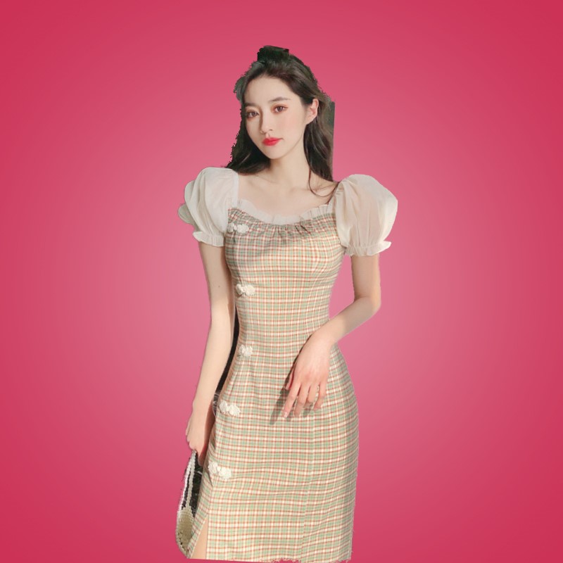 法式复古旗袍款年轻夏装泡泡袖长裙少女连衣裙子女改良2020年新款