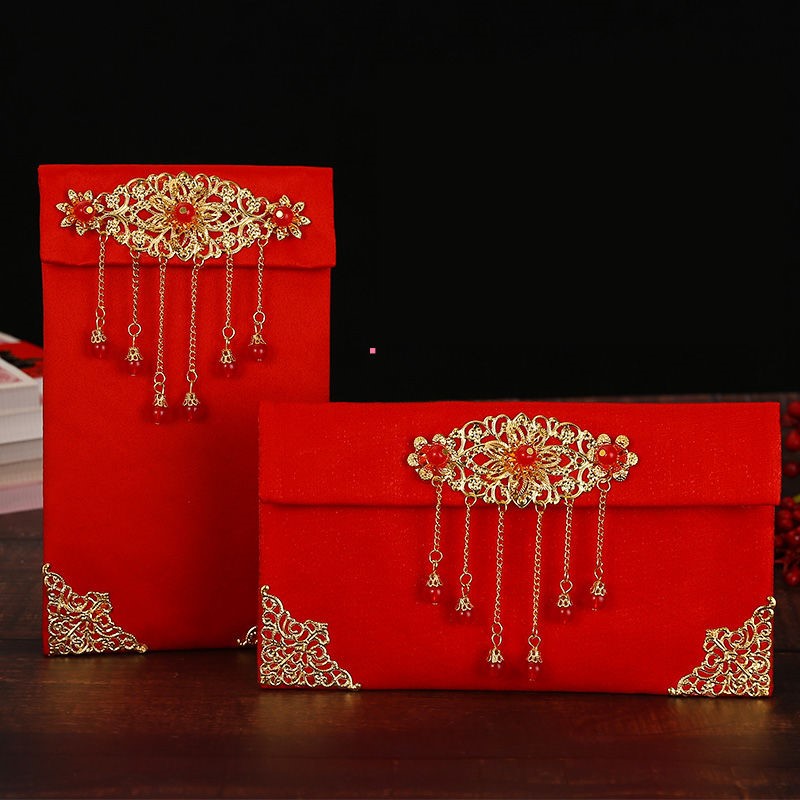 绸缎万元布红包结婚订婚双结流苏敬茶包压岁包生日满月周岁寿