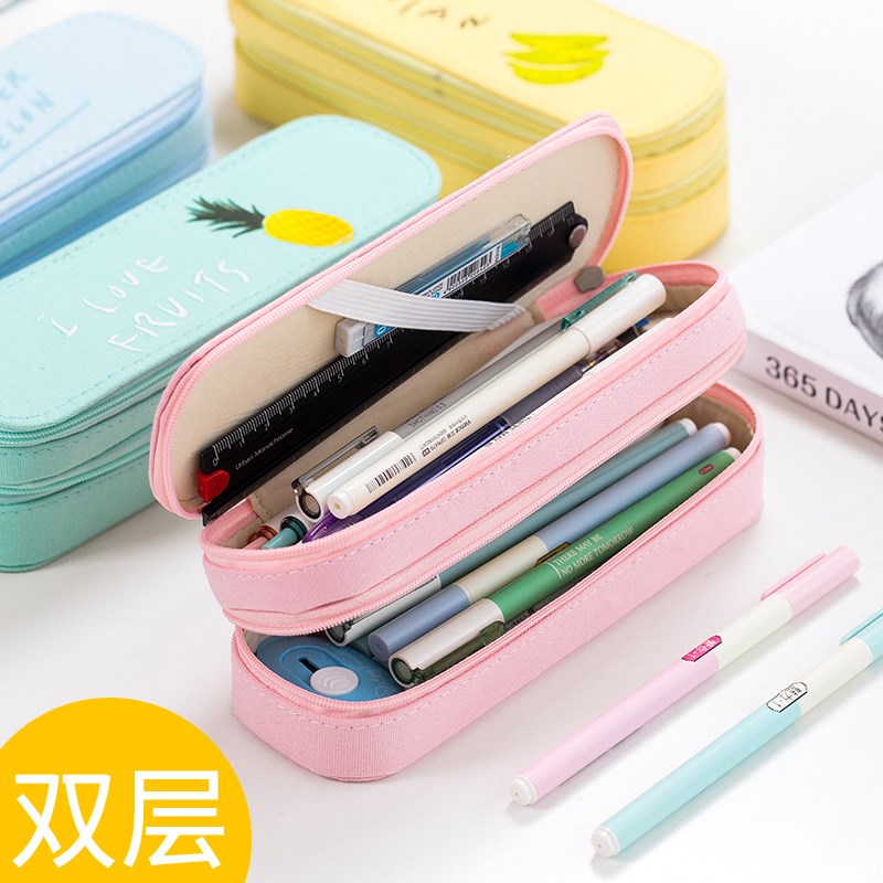 帆布韩国中小学生双层文具袋