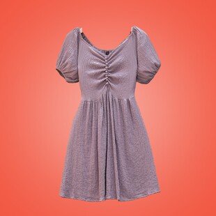 女装 一字肩法式 2020夏装 胖妹妹mm显瘦连衣裙泡泡袖 桔梗裙 新款 大码