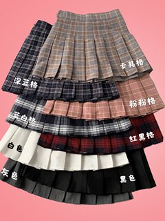 格子半身裙女春夏季A字百搭软妹小短裙学院风高腰百褶裙学生裙子