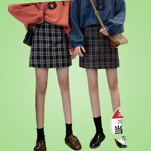 韩版格子复古风高腰显瘦包臀裙