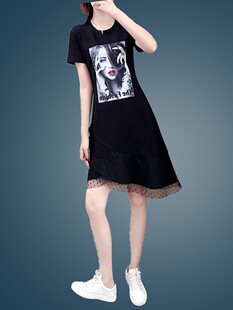 大码女装2020夏装不规则t恤洋气长裙肥胖mm遮肚子显瘦网纱连衣裙
