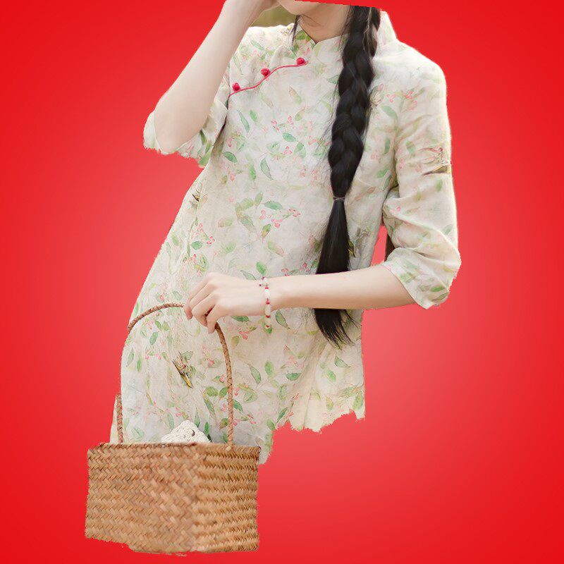 民族风宽松连衣裙女夏天棉麻薄款苎麻茶服a字裙改良旗袍高端遮肚
