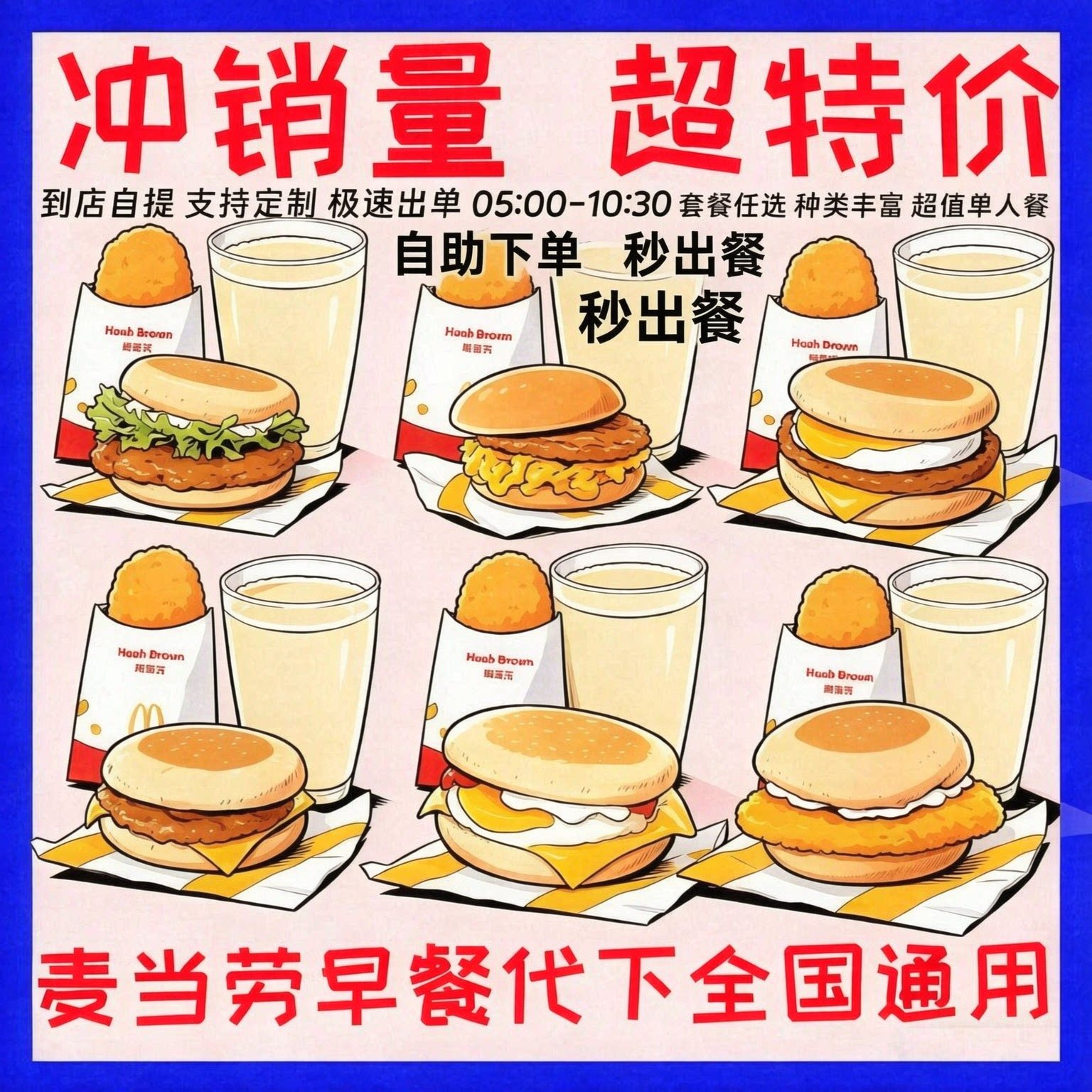 麦当劳早餐代下单优惠券吉士猪柳蛋油条咖啡麦满分自助代点双十一