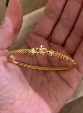 真金24K电镀强保色带钻意大利金色鸢尾麻花手镯小众精致高级