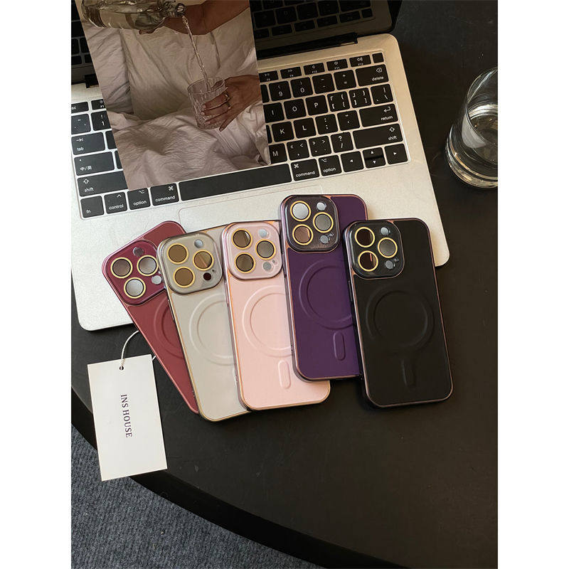 IPHONE 15 PRO MAX 휴대폰 케이스 14 APPLE 13 낙하 방지 소프트에 적합한 새로운 고급 단색 가죽 질감 자기 흡입