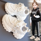 春秋季 皮面女孩软底小白鞋 2026款 爆款 儿童运动老爹鞋 小黄鸭女童鞋