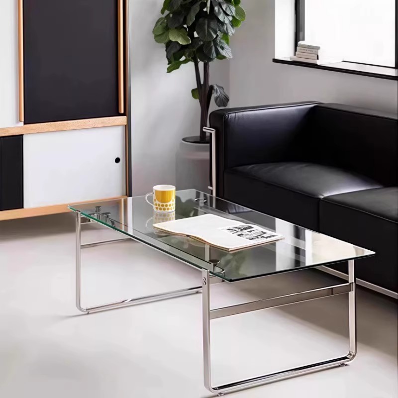 超白玻璃不锈钢茶几中古风