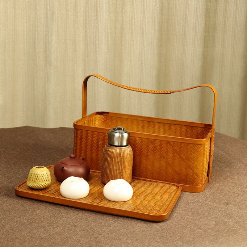 竹编日式仿古收纳盒中式带盖收纳