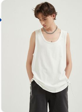 ARTIE男装|高街潮牌破坏刀割纯色打底背心 洗水百搭宽松运动背心