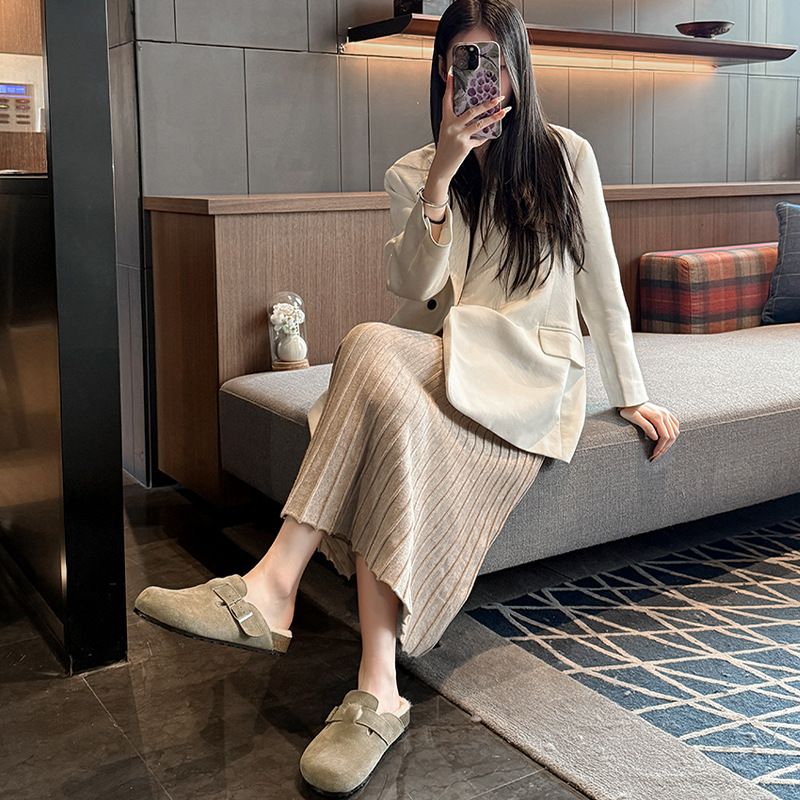 勃肯鞋女厚底加毛懒人鞋包头半拖