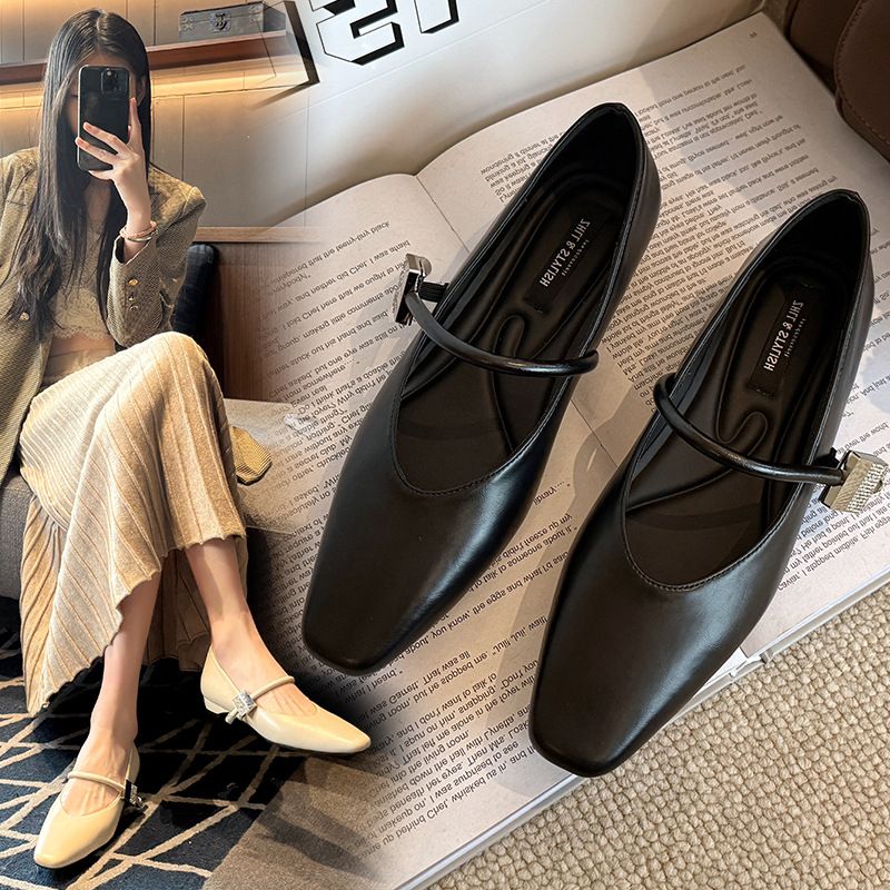 新款法式气质单鞋一字带通勤百搭