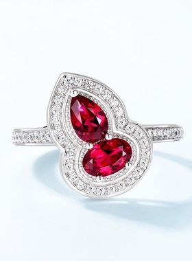 跨境专供葫芦培育红宝戒指女S925