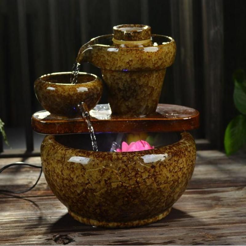 陶瓷假山流水喷泉加湿雾化家居鱼缸摆件高山流水流水器